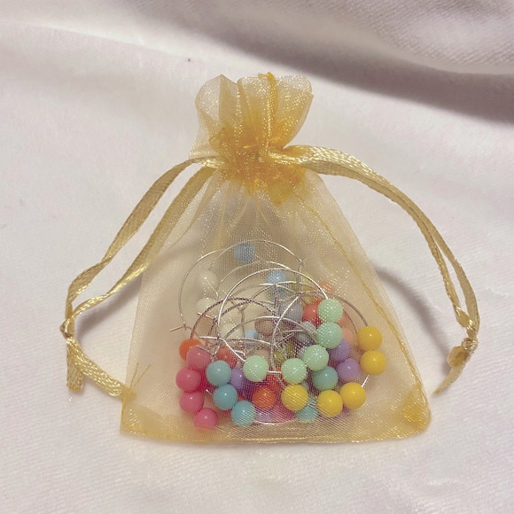 Set of 12 beaded Stem Wine Glass Charms with Storage Bag - Picture 3 of 3